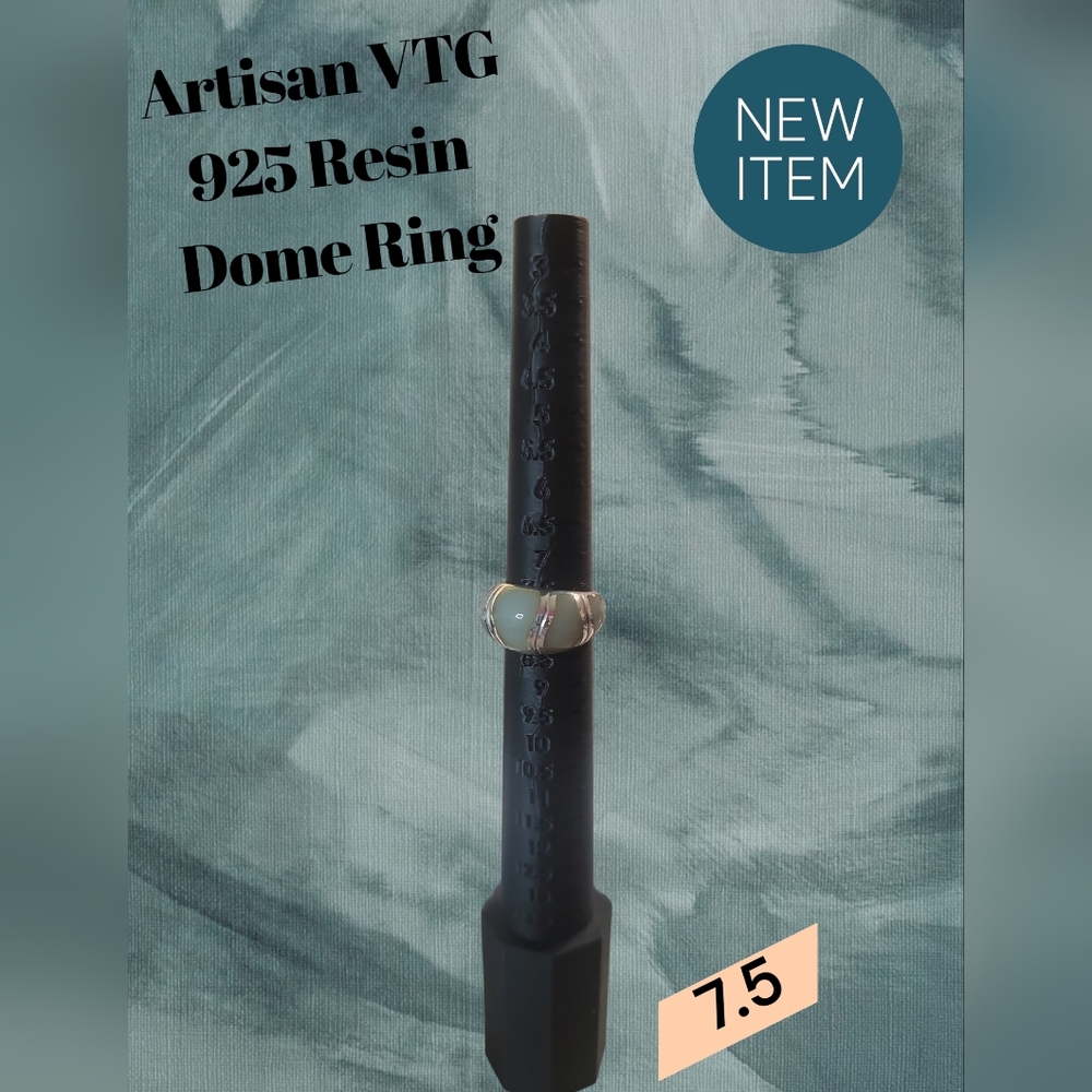 Artisan 925 Resin Dome Ring in Pale Blue Green Size 7.5